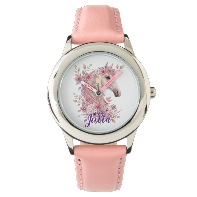 Flickor Söta Hästar Pastell Blommig Häst Armbandsur (Framsida)