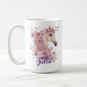 Flickor Söta Hästar Pastell Blommig Häst Kaffemugg