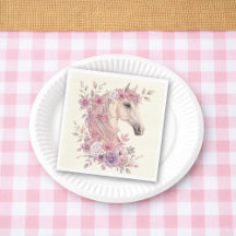 Flickor Söta Hästar Pastell Blommig Häst