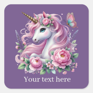 Flickor, sött fantasi Unicorn-text Fyrkantigt Klistermärke