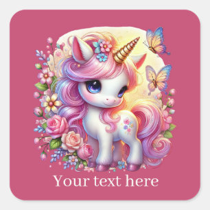Flickor, sött fantasi Unicorn-text Fyrkantigt Klistermärke