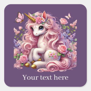 Flickor, sött fantasi Unicorn-text Fyrkantigt Klistermärke