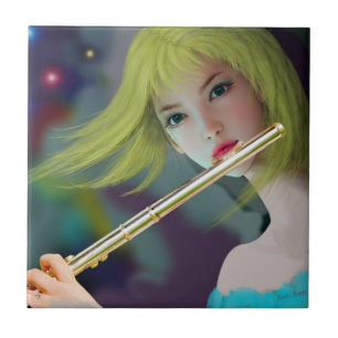 Flickor spelar Flute 2 Kakelplatta