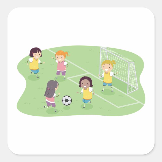 Flickor spelar fotboll fyrkantigt klistermärke (Framsida)
