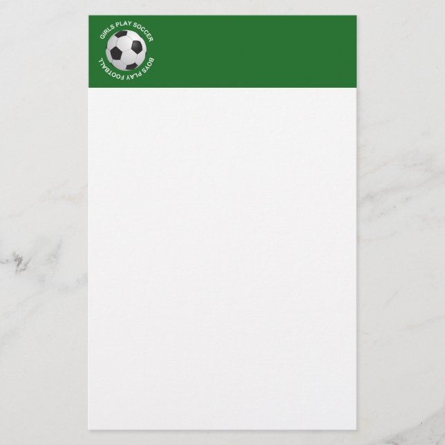 Flickor spelar fotboll, pojkar spelar fotboll brevpapper (Framsida)