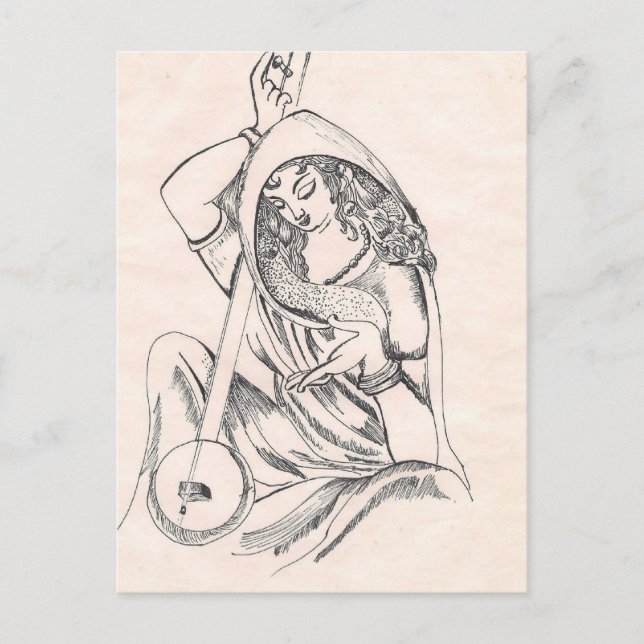 Flickor spelar sitar vykort (Framsida)