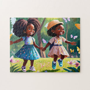 Flickor spelar upp 1 Easy Brain Art Puzzles Photo Pussel