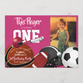 Flickor Sports 1st Birthday Baseball Rosa Inbjudan