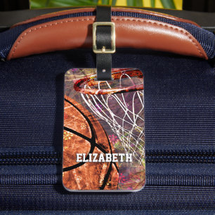 Flickor Sports Basketball lila rosa hennes namn Bagagebricka