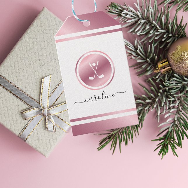 Flickor Sports Golf Rosa ros Guld Golfer's Namn Presentetikett (Skapare uppladdad)
