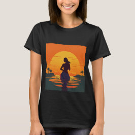 Flickor står i vatten silhuette vid sunset vector  t shirt