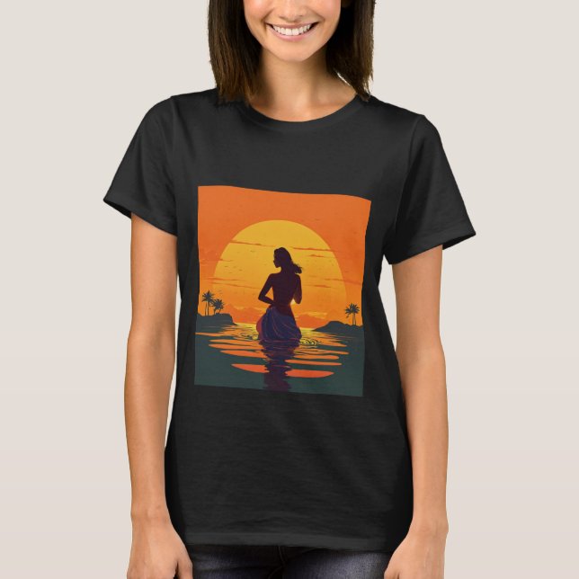 Flickor står i vatten silhuette vid sunset vector  t shirt (Framsida)