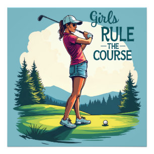 Flickor styr kursen Retro Golf Illustration Fototryck