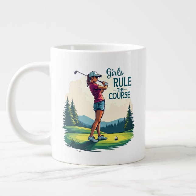 Flickor styr kursen Retro Golf Illustration Jumbo Mugg (Vänster)