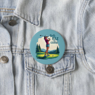 Flickor styr kursen Retro Golf Illustration Knapp