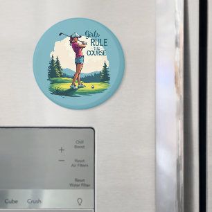 Flickor styr kursen Retro Golf Illustration Magnet