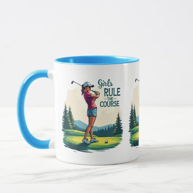 Flickor styr kursen Retro Golf Illustration Mugg (Vänster)