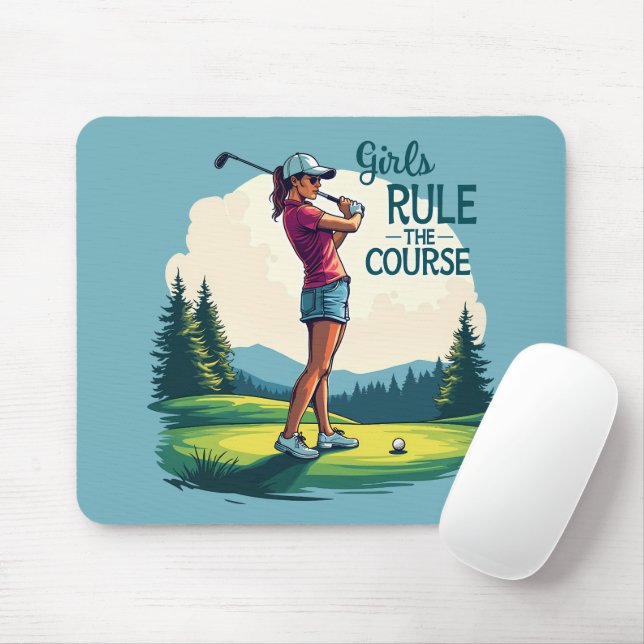 Flickor styr kursen Retro Golf Illustration Musmatta (Med mus)