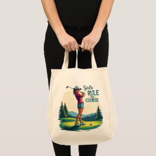 Flickor styr kursen Retro Golf Illustration Tygkasse