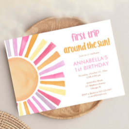 Flickor Sunshine First Resa runt Sol födelsedag Inbjudningar