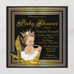 Flickor Svart Guld Höga Klackar Baby Shower Inbjudningar