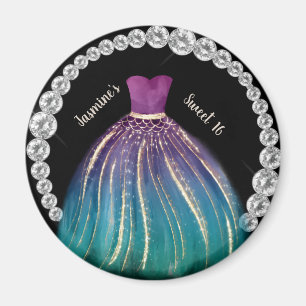 Flickor Sweet 16 Ombre Dress och Rhinestones Magnet