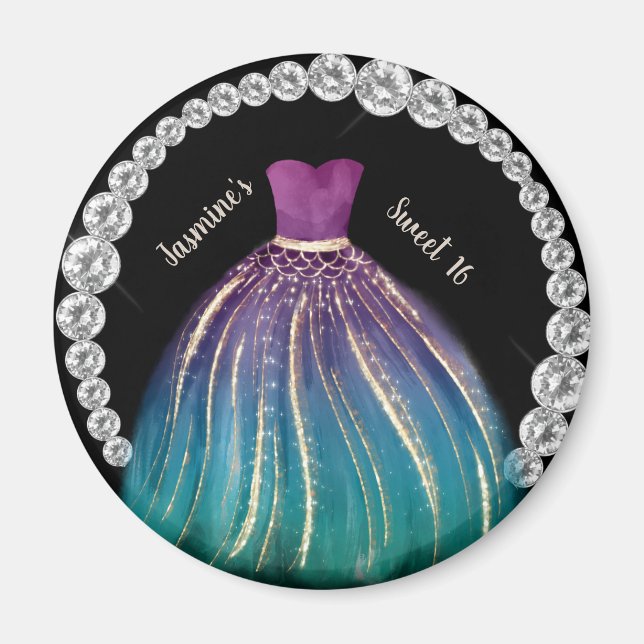 Flickor Sweet 16 Ombre Dress och Rhinestones Magnet (Framsidan)