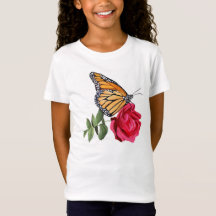 Flickor T-Shirt med Monarch Butterfly på Röd ros