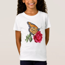 Flickor T-Shirt med Monarch Butterfly på Röd ros