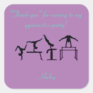 Flickor "Tack" Gymnastics Party Stickers Fyrkantigt Klistermärke