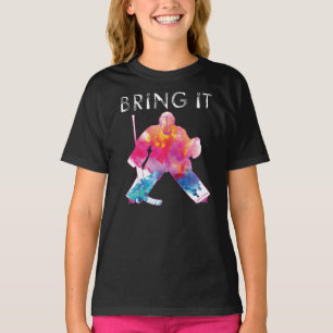 Flickor tar med sig Mörken Hockey Goalie Watercolo T Shirt