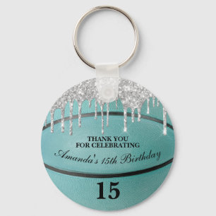 Flickor Teal Glitter Drip Basketboll Party Favor Nyckelring