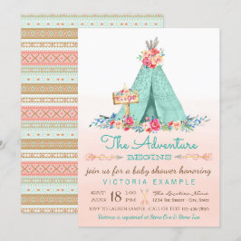 Flickor TeePee Baby Shower Inbjudningar