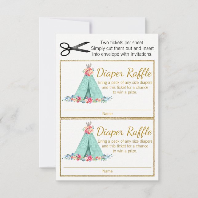 Flickor TeePee blöja lotterbiljetter (Framsida)