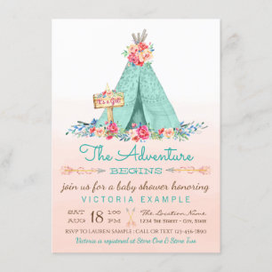 Flickor Tipi Baby Shower Inbjudningar