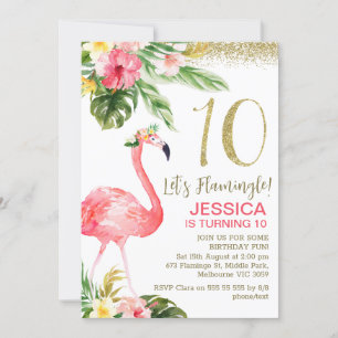 Flickor Tropical Foral Låt oss Flamingle 10-årsdag Inbjudningar