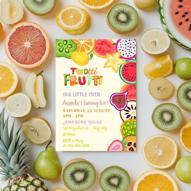 Flickor Tropical Fruit Party Twotti Frutti Birthda Inbjudningar (Skapare uppladdad)
