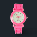 Flickor Tropical Watercolor Flamingo och Namn Kids Armbandsur<br><div class="desc">Den här söta och vismliknande tropiska designen har en fantastisk rosa vattenfärgsflamingo med utrymme för att lägga till din flickas namn! Perfektens tropiska sommargåva till småbarn eller barn.</div>