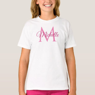Flickor Tshirts Monogram Namn White and Rosa Trend