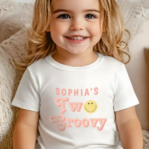 Flickor två Groovy Retro Rosa Birthday T Shirt