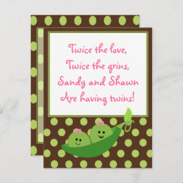 Flickor Twillingar ärter i en Pod för spädbarnssko Inbjudningar