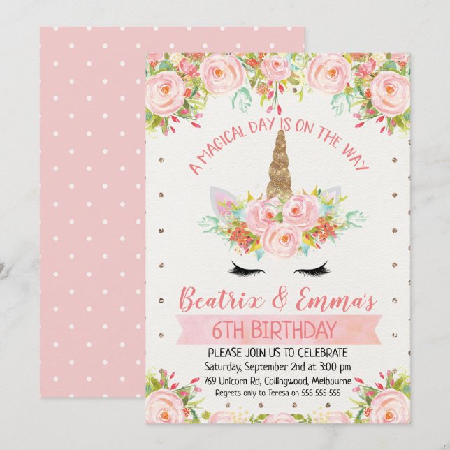 Flickor Twillingar eller gemensam födelsedagsinbju Inbjudningar (Fram/baksida)