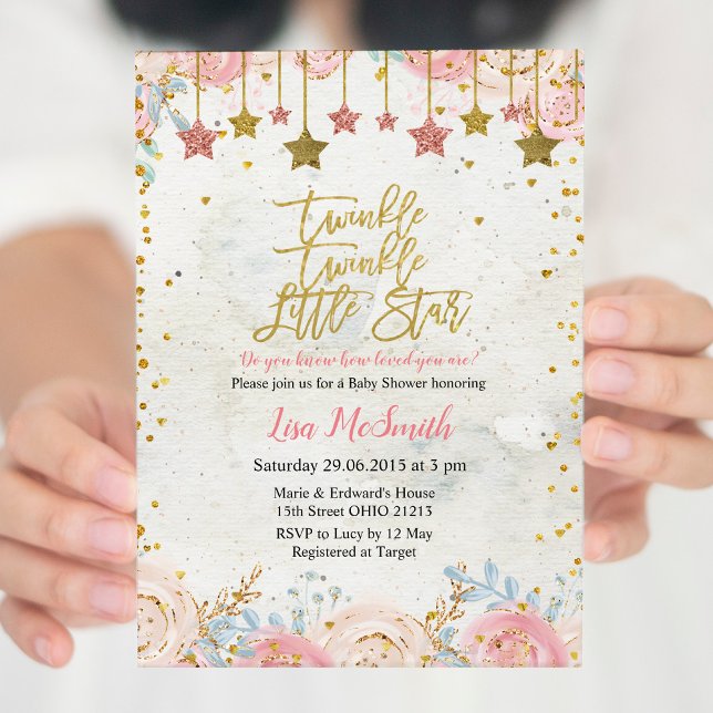 Flickor Twinkle Little Star Baby Shower Inbjudningar (Skapare uppladdad)