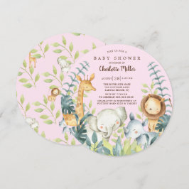Flickor ungle Animals Baby Shower Inbjudningar