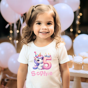 Flickor Unicorn 5:e födelsedagens Anpassningsbar N T Shirt