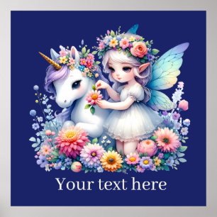 Flickor Unicorn Fairy-fantasi, lägg till meddeland Poster