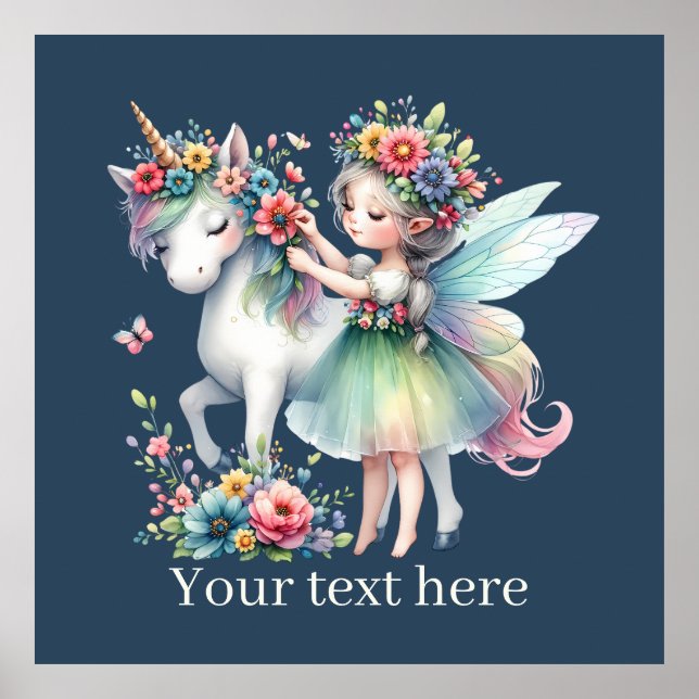 Flickor Unicorn Fairy-fantasi, lägg till meddeland Poster (Framsidan)