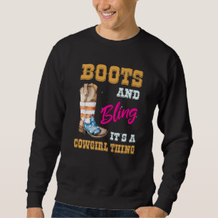 Flickor USA flagga Boots som slår ut en cowgirl Sa Lång Ärmad Tröja