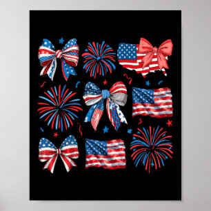 Flickor Usa Flagga Fyrverkerier Slingor Patriotisk Poster