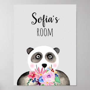 Flickor Vackra Blommor Akvarell Panda och Namn Poster